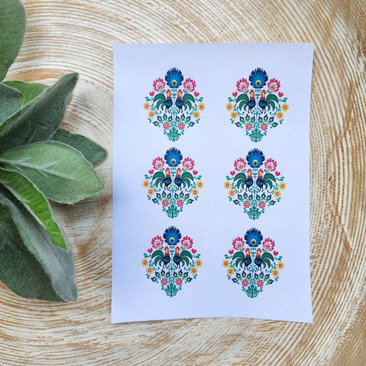 Clay transfer paper/ Image transfer paper/ Water soluble paper for polymer clay/ Polish folk floral pattern/ Transfer paper for clay