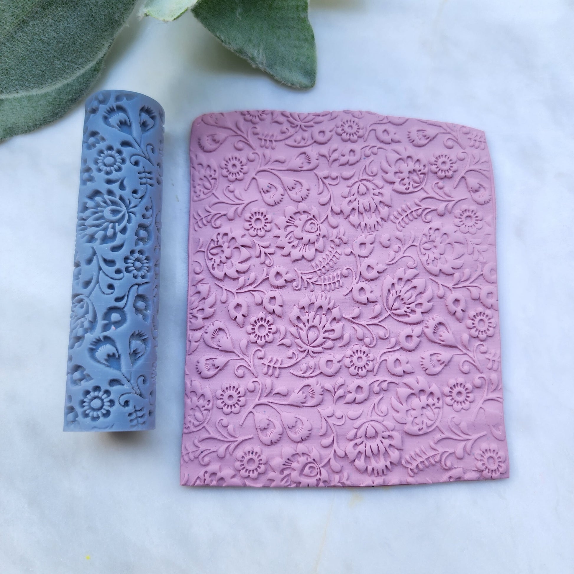 Polymer clay texture roller "Polish flowers, Folk floral" clay stamp 3D printed embossing