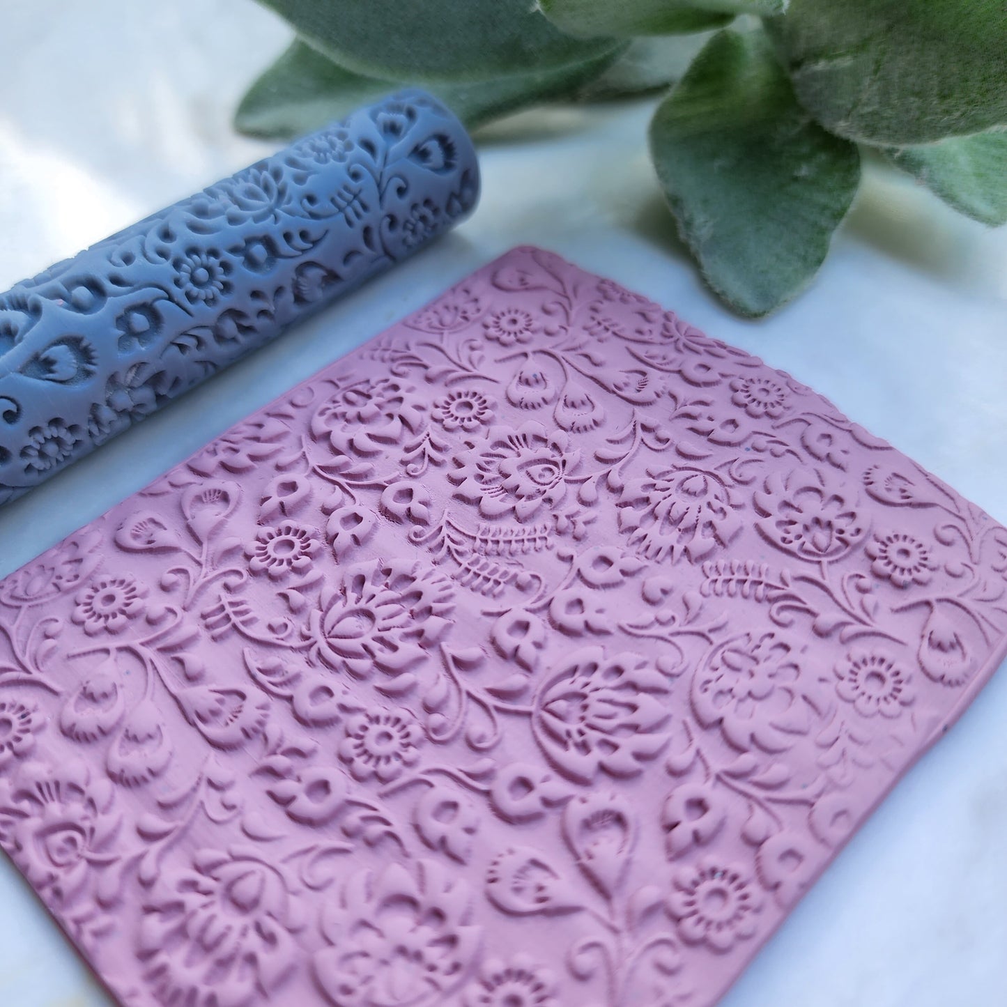 Polymer clay texture roller "Polish flowers, Folk floral" clay stamp 3D printed embossing
