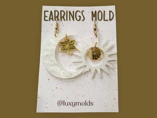 Silicone earrings mold / Silicone epoxy mold / Silicone earring moulds / Silicone UV resin molds /Moon and sun earring silicone jewelry mold