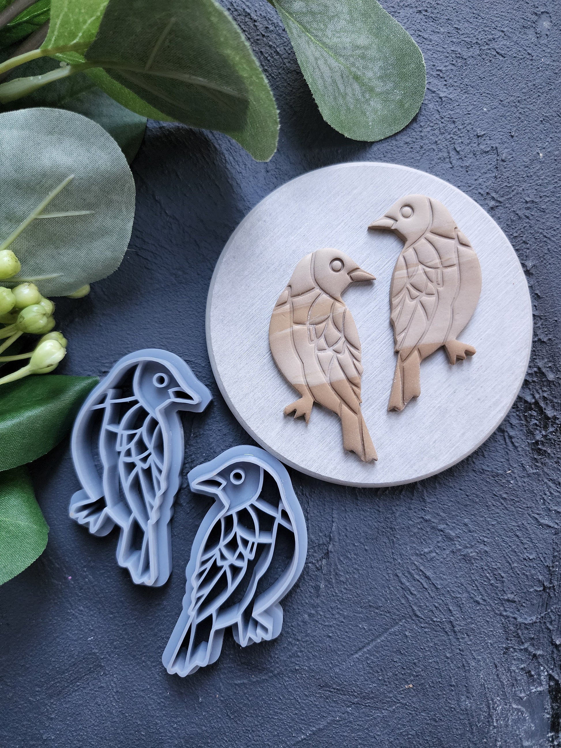 Polymer Clay cutters "Birds" Earrings Summer cutters Botanical cutters Clay texture stamp Polymer clay texture Polymer clay tool