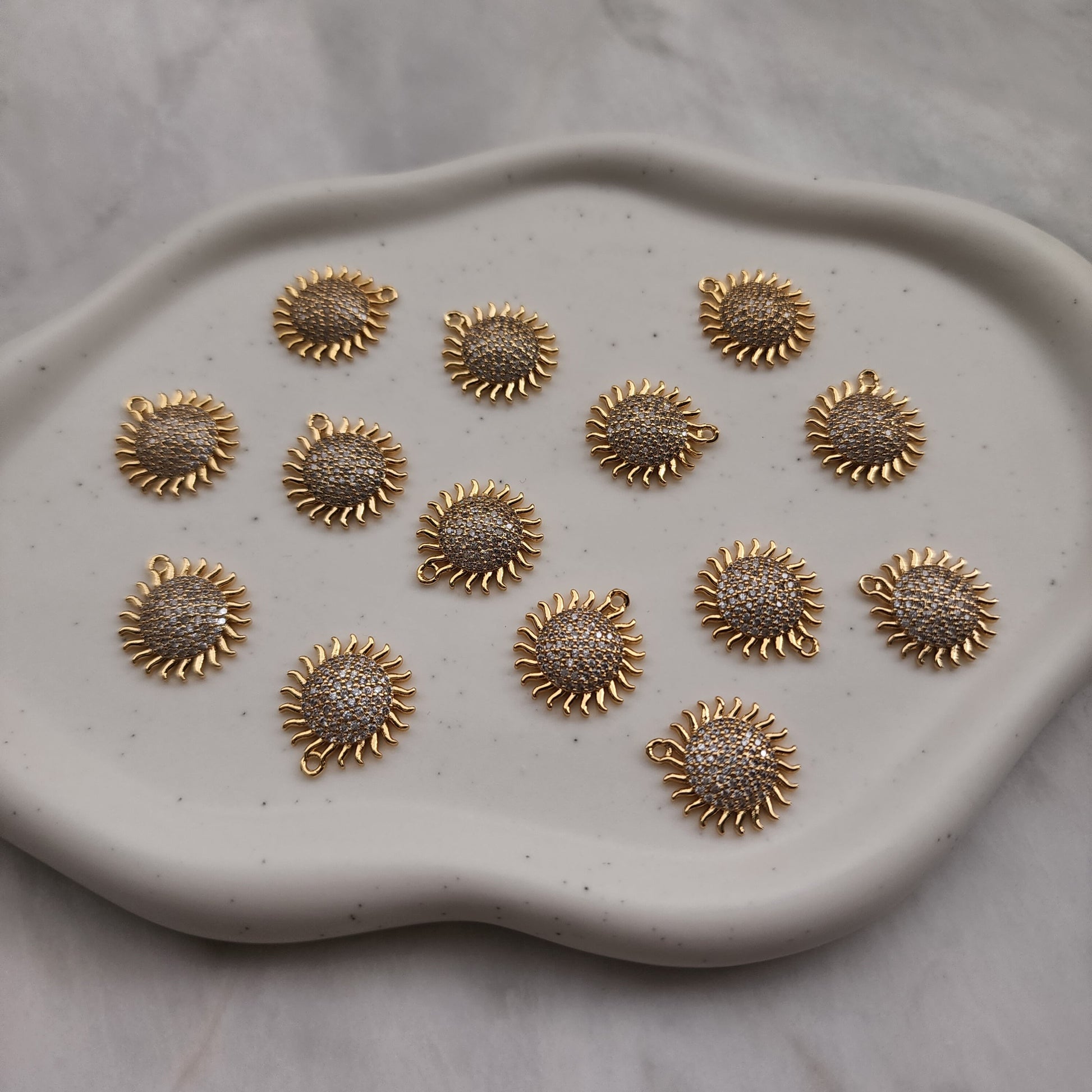 2 pcs Zircon charms pendants "Sun" Crystal connectors Earrings components findings DIY Rhinestone Jewelry supplies Earrings gold plated part
