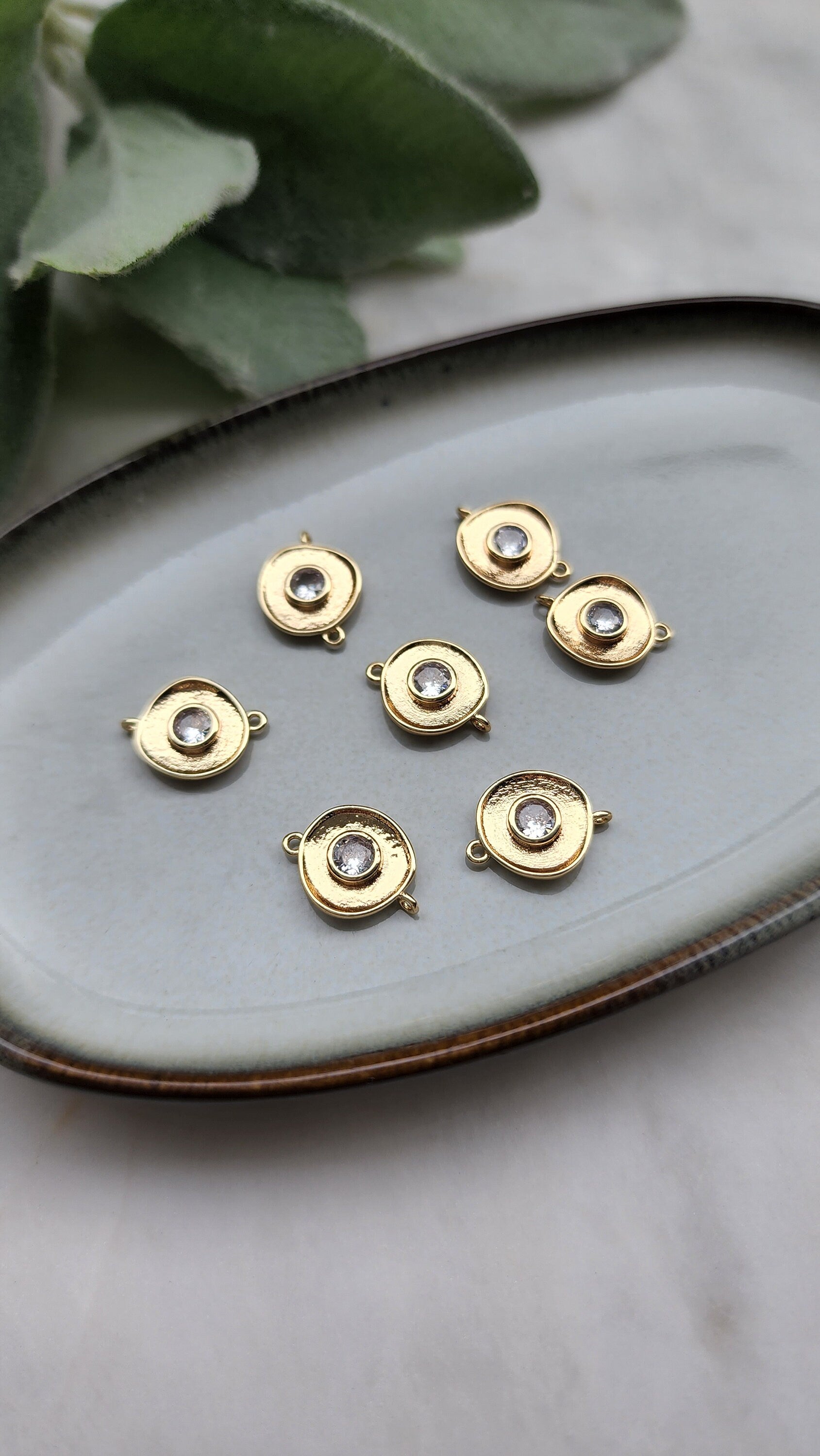2 pcs Zircon charms pendant "Circle" Crystal connectors Earrings component findings DIY Rhinestone Jewelry supplies Earring gold plated part