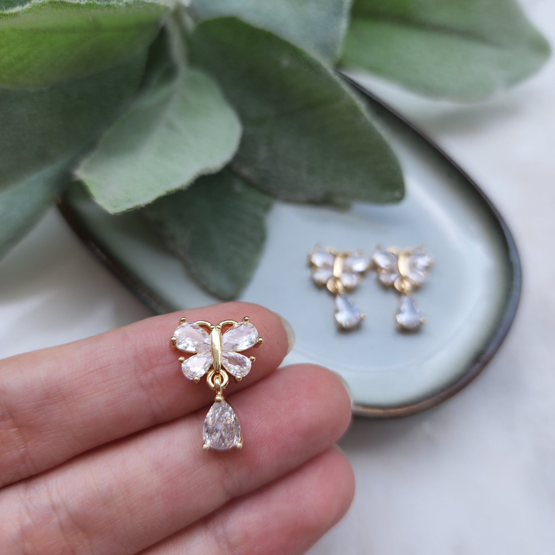 Zircon charms pendants "Butterfly" Crystal connectors Earrings components findings DIY Rhinestone Jewelry supplies Earrings gold plated part