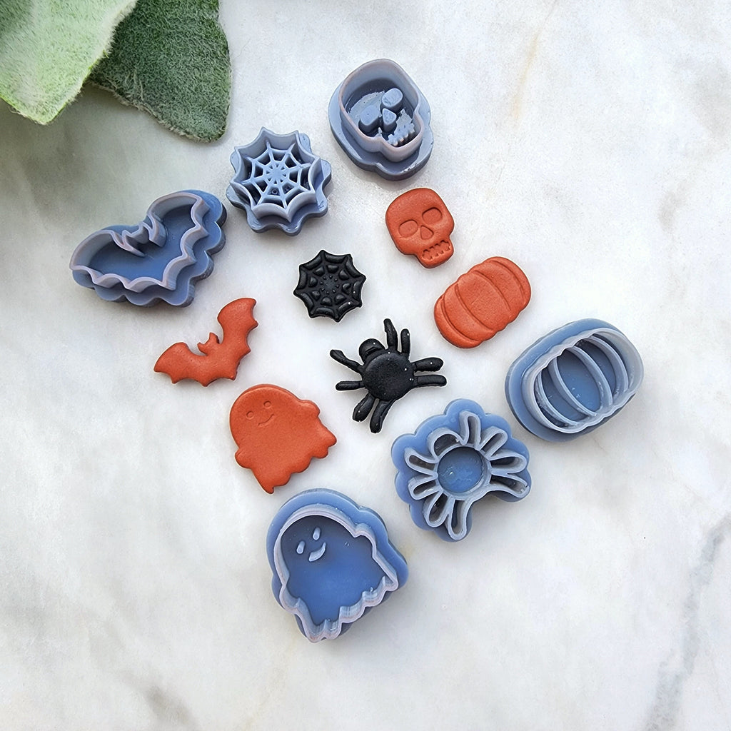 Halloween Polymer Clay cutters Stud earring clay cutters Earrings molds Polymer clay tool Pumpkin Ghost Bat Skull Spider sharp cutter stamp