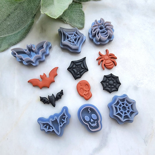 Halloween Polymer Clay cutters Stud earring clay cutters Earrings molds Polymer clay tool Pumpkin Bat Skull Spider net sharp cutter stamp