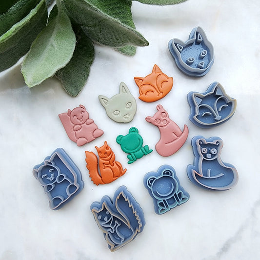 Fall Polymer Clay cutters Stud earring clay cutters Earrings molds Polymer clay tool Animals sharp cutter stamp Chipmunk Scribe Fox Squirrel
