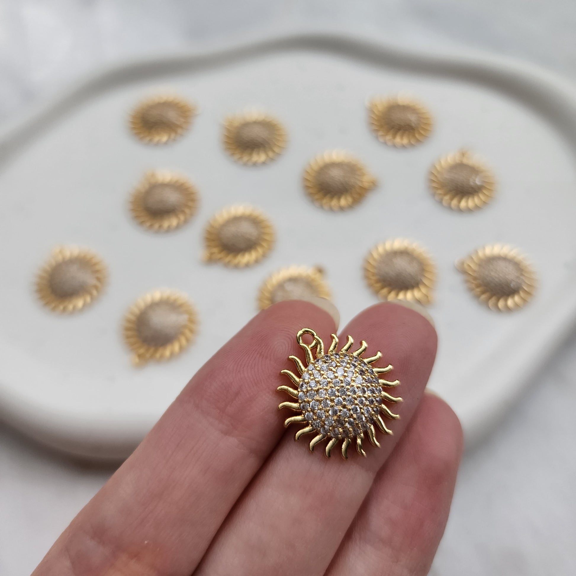 2 pcs Zircon charms pendants "Sun" Crystal connectors Earrings components findings DIY Rhinestone Jewelry supplies Earrings gold plated part