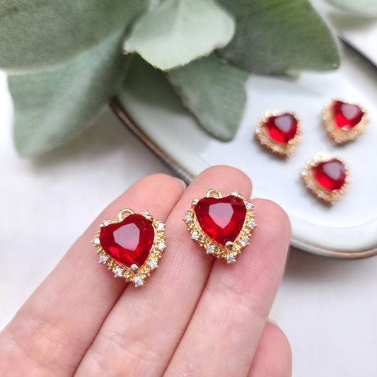 2 pcs Zircon charms pendant "Heart" Crystal connectors Earrings component findings DIY Rhinestone Jewelry supplies Earrings gold plated part