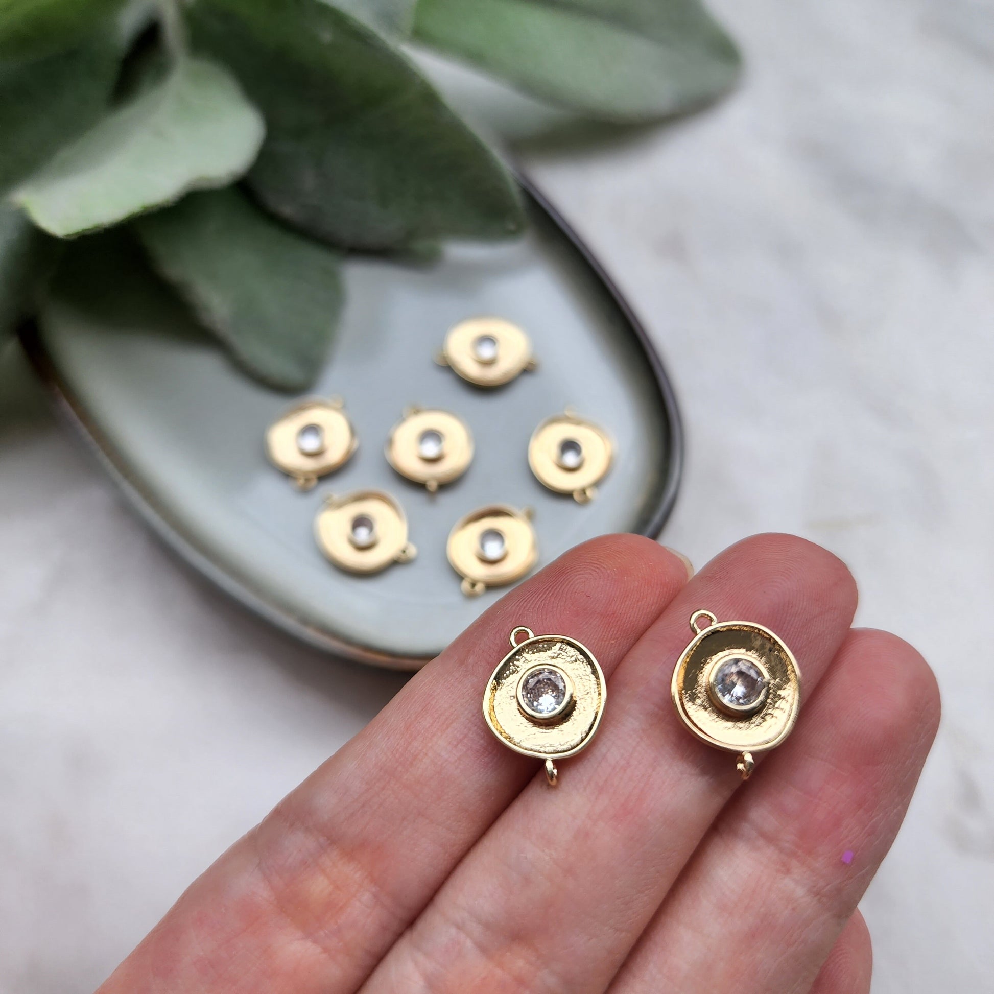 2 pcs Zircon charms pendant "Circle" Crystal connectors Earrings component findings DIY Rhinestone Jewelry supplies Earring gold plated part