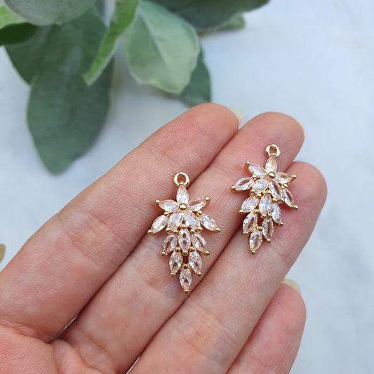 Zircon charms pendants "Flower" Crystal connectors Earrings components findings DIY Rhinestone Jewelry supplies Earrings gold plated parts