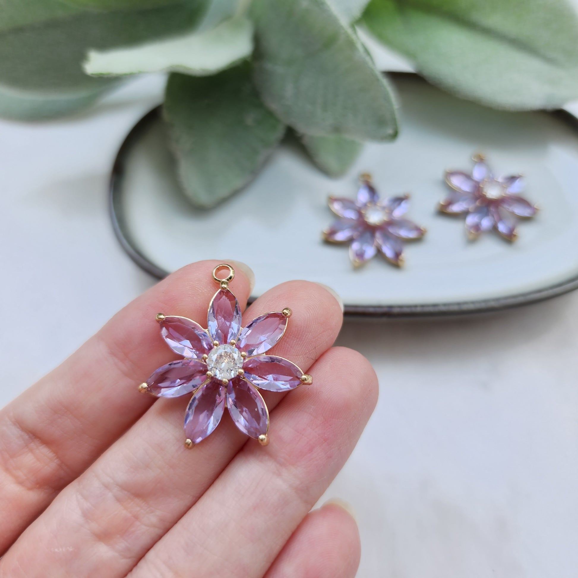 Zircon charms pendants "Flower" Crystal connectors Earrings components findings DIY Rhinestone Jewelry supplies Earrings gold plated parts