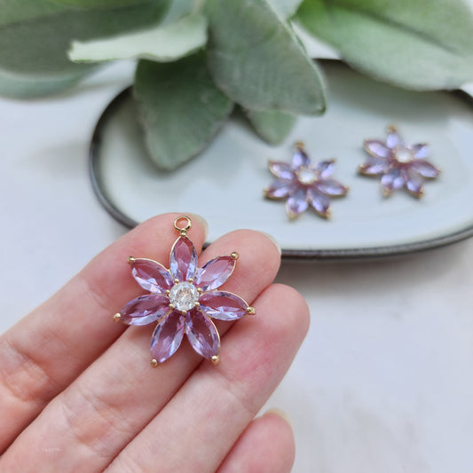 Zircon charms pendants "Flower" Crystal connectors Earrings components findings DIY Rhinestone Jewelry supplies Earrings gold plated parts