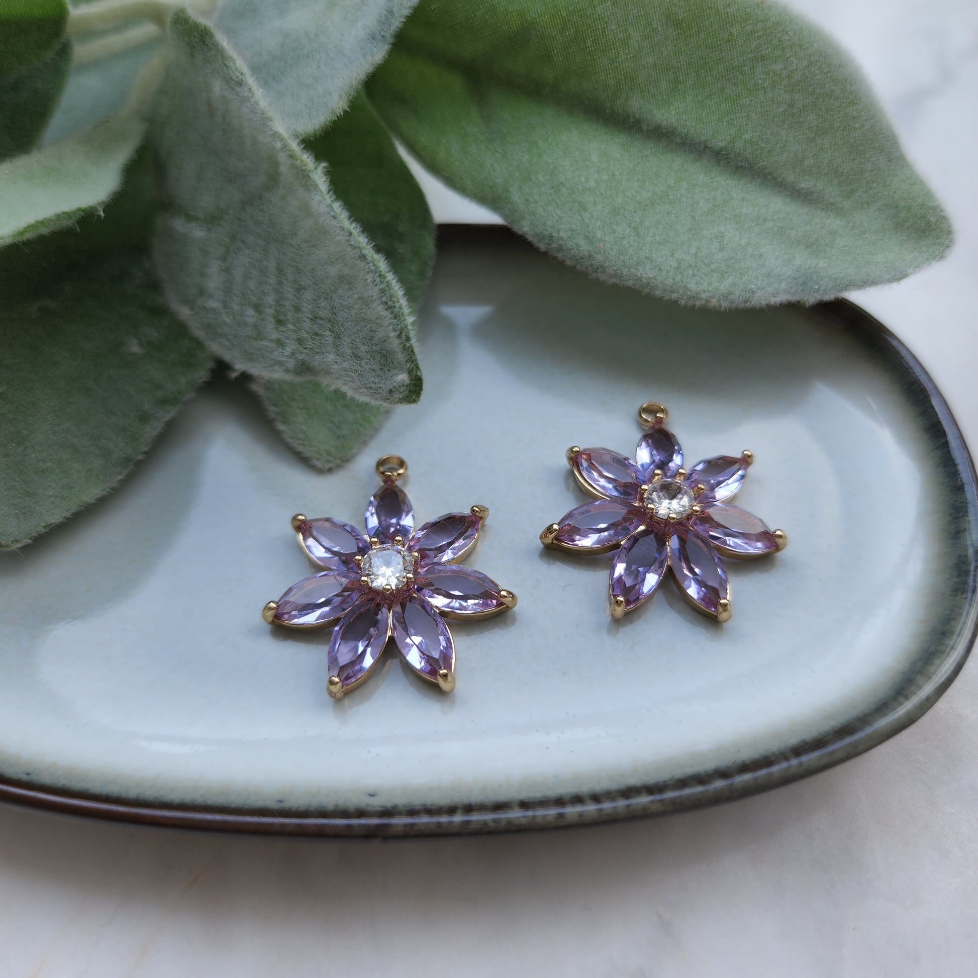 Zircon charms pendants "Flower" Crystal connectors Earrings components findings DIY Rhinestone Jewelry supplies Earrings gold plated parts