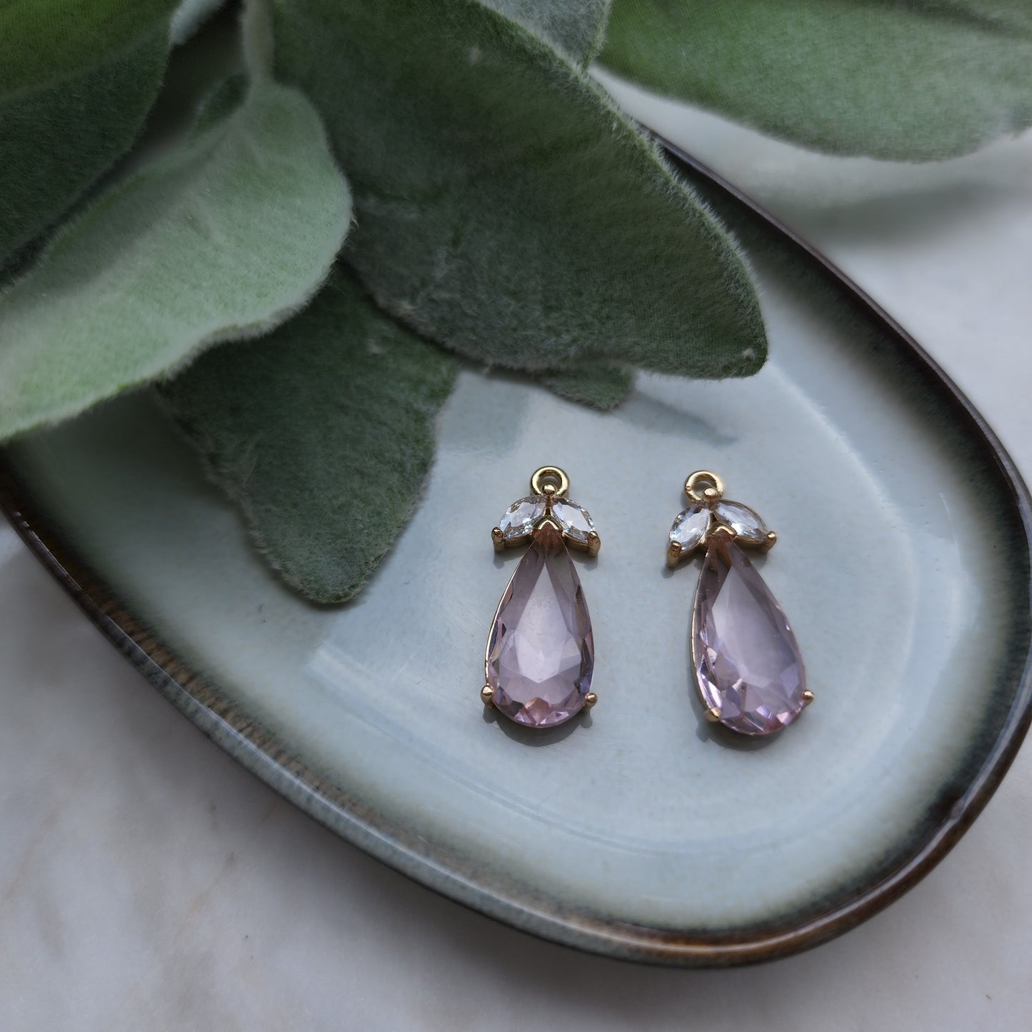 2 pcs Zircon charms pendants Crystal connectors Earrings components findings DIY Rhinestone Jewelry supplies Earrings gold plated parts