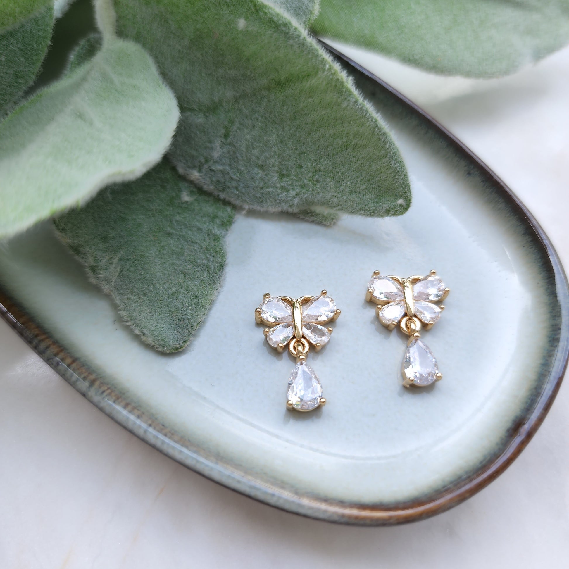 Zircon charms pendants "Butterfly" Crystal connectors Earrings components findings DIY Rhinestone Jewelry supplies Earrings gold plated part