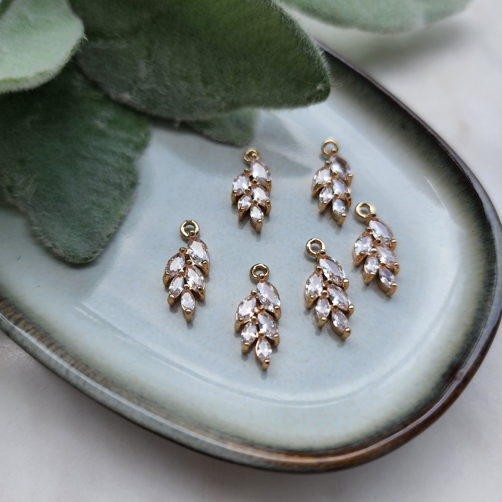 Zircon charms pendants "Leaf" Crystal connectors Earrings components findings DIY Rhinestone Jewelry supplies Earrings gold plated parts