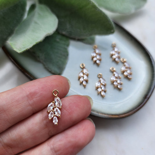 Zircon charms pendants "Leaf" Crystal connectors Earrings components findings DIY Rhinestone Jewelry supplies Earrings gold plated parts