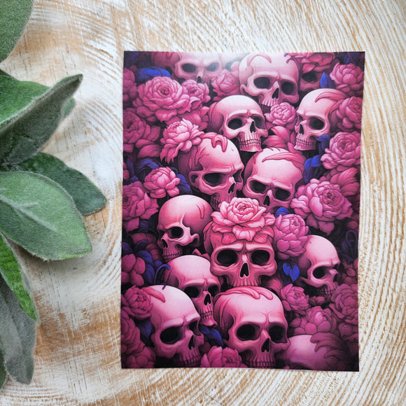 Clay transfer paper / Image transfer paper for clay/Water soluble paper for polymer clay/Halloween Pink Skull flower pattern transfer sheets
