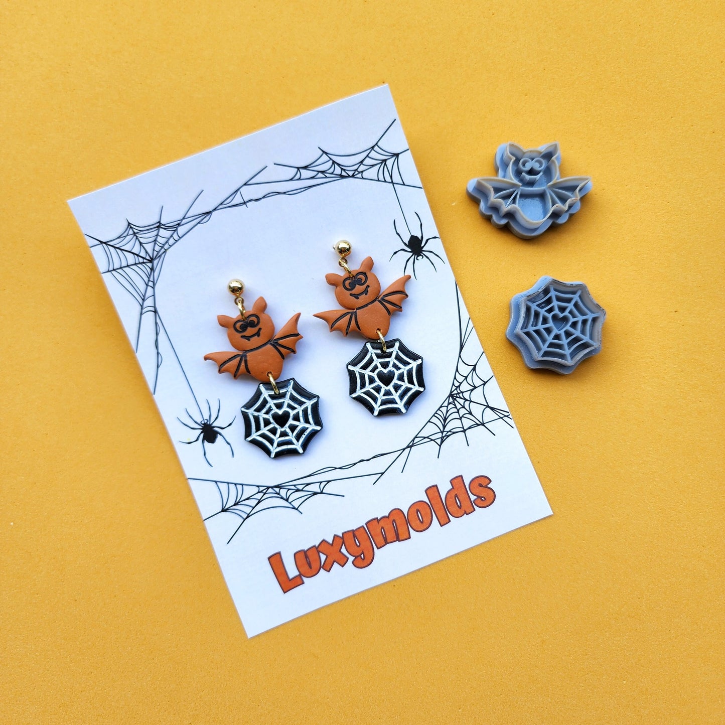 2 pcs set Halloween Polymer Clay cutters Stud earring clay cutters Earrings molds Polymer clay tool Bat Spider net sharp cutter stamp