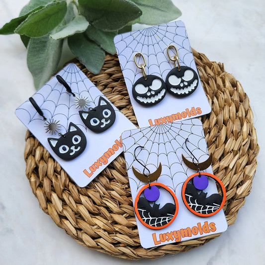 Halloween Polymer clay earrings / Cat Witch hat Ghost earrings / Halloween earrings / Spider net Black cat Jack Bat earrings / Clay jewelry