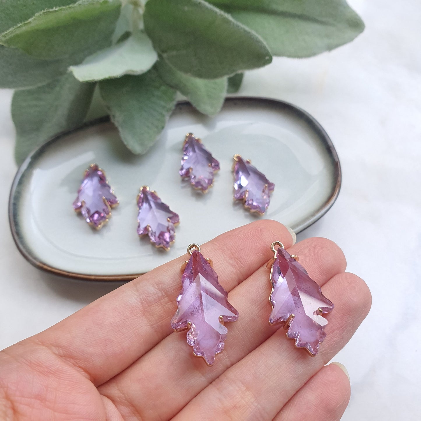 Zircon charms pendant Crystal Amethyst connector Earrings components findings DIY Rhinestone Jewelry supplies Earring Leaf gold plated parts