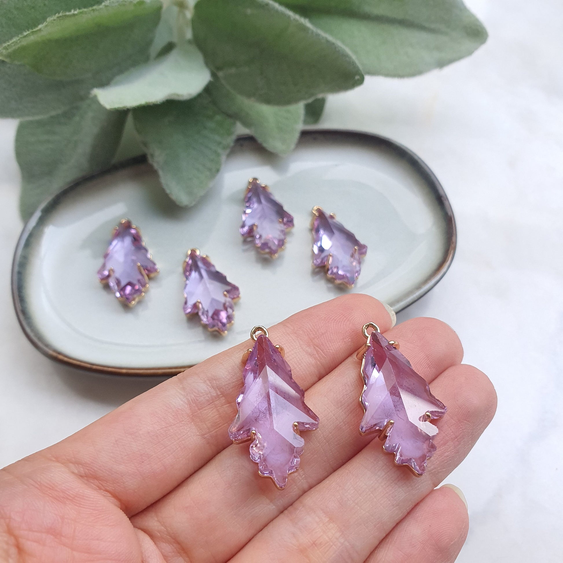 Zircon charms pendant Crystal Amethyst connector Earrings components findings DIY Rhinestone Jewelry supplies Earring Leaf gold plated parts