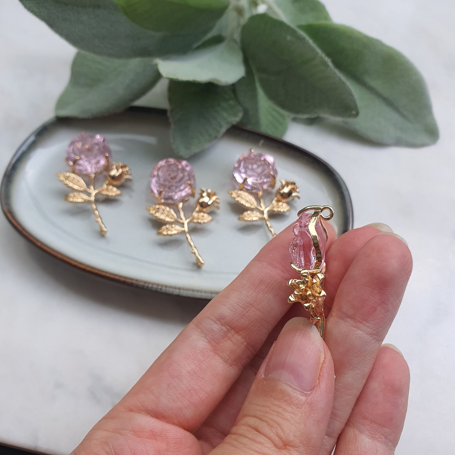 Rose Zircon charm pendants Crystal Amethyst connectors Earrings components findings DIY Rhinestone Jewelry supplies Earring gold plated part