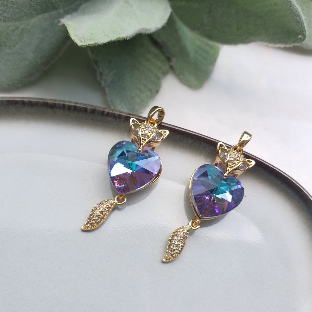 Fox Heart Zircon charms pendants Crystal connectors Earrings components findings DIY Rhinestone Jewelry supplies Earrings gold plated parts