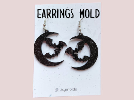 Silicone earrings mold / Silicone epoxy mold / Silicone UV resin molds / Halloween Bat Moon earrings silicone jewelry mold