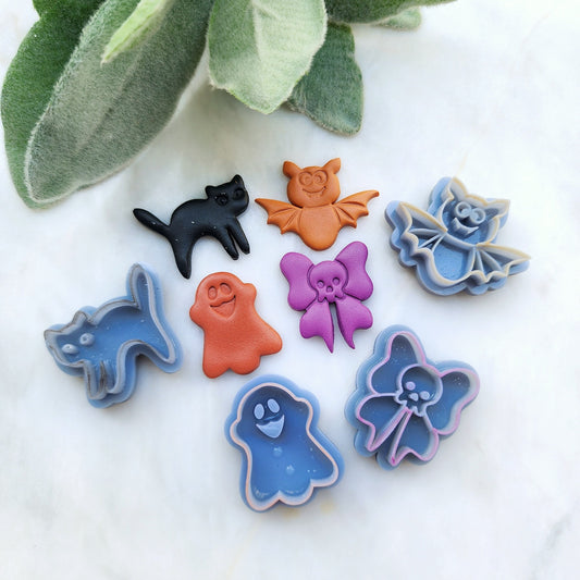 Halloween Polymer Clay cutters Stud earring clay cutters Earrings molds Polymer clay tool Cat Skull Ghost Bat sharp cutter stamp Fall cutter