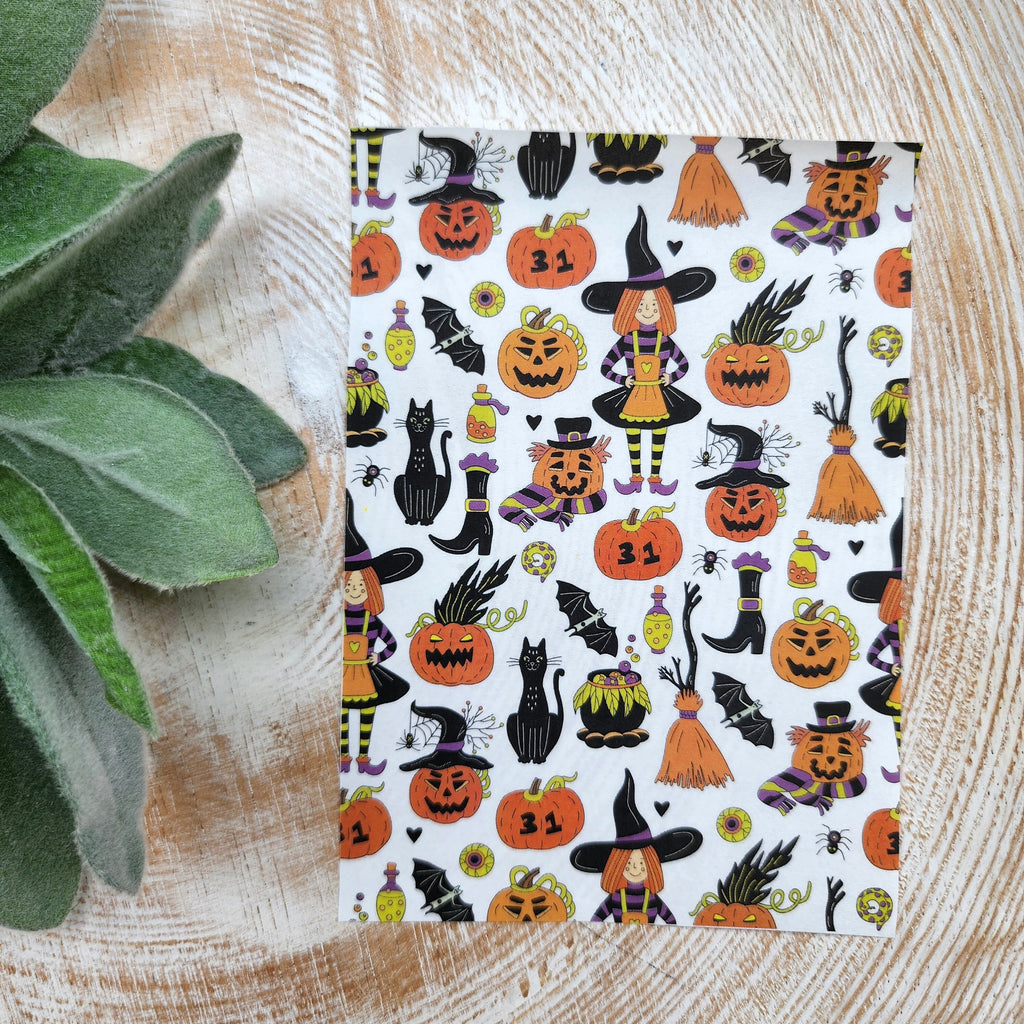 Clay transfer paper/Image transfer paper for clay/Water soluble paper for polymer clay/Halloween Pumpkin Cat Witch pattern transfer sheets