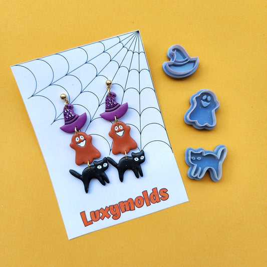 3 pcs set Halloween Polymer Clay cutters Stud earring clay cutters Earrings molds Polymer clay tool Ghost Cat Witch hat sharp cutter stamp