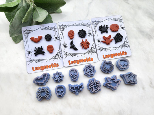 12 pcs set Halloween Polymer Clay cutters Stud earrings clay cutters Earrings molds Polymer clay tool Spider Skull Bat sharp cutter stamp