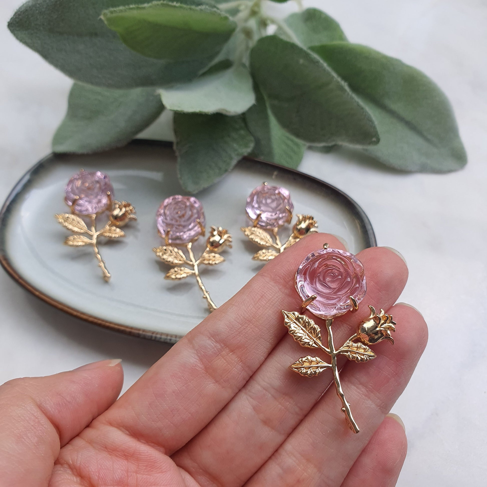Rose Zircon charm pendants Crystal Amethyst connectors Earrings components findings DIY Rhinestone Jewelry supplies Earring gold plated part