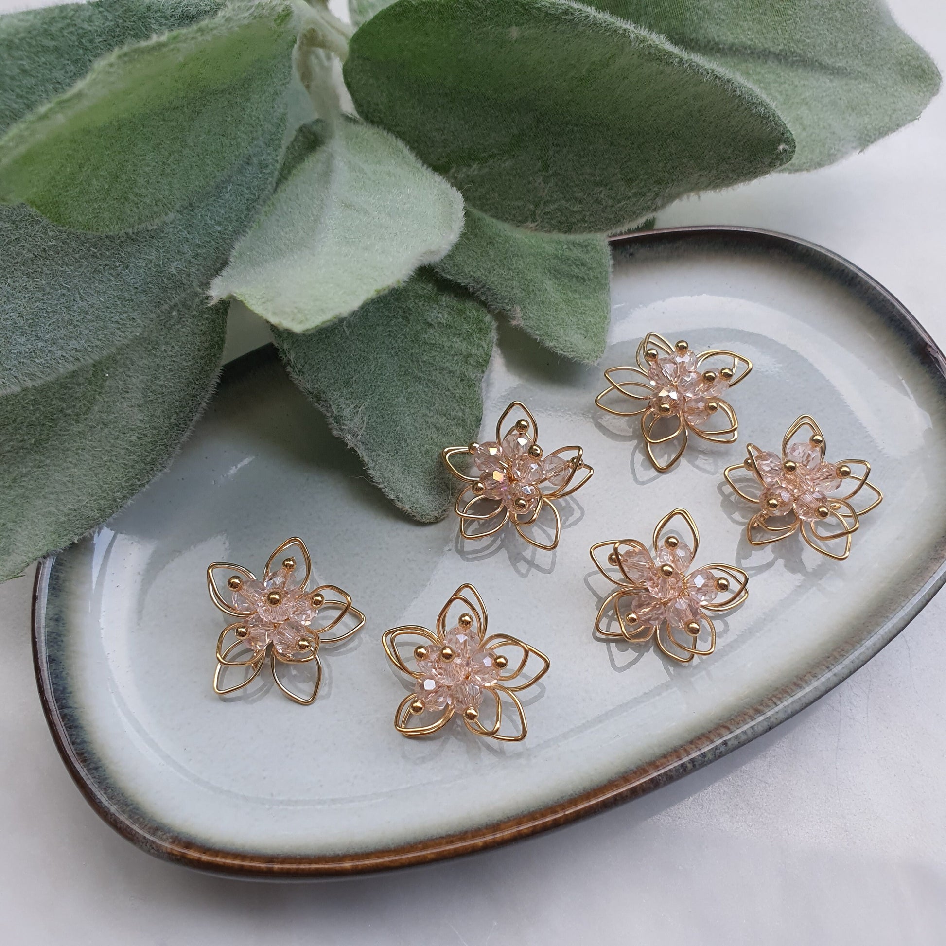 Flower center Zircon charms pendants Crystal connector Earrings component findings DIY Rhinestone Jewelry supplies Earrings gold plated part