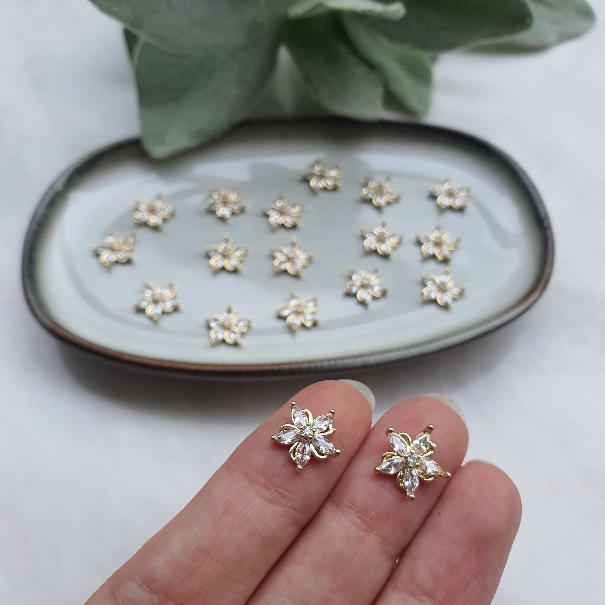 Flower center Zircon charms pendants Crystal connector Earrings component findings DIY Rhinestone Jewelry supplies Earrings gold plated part
