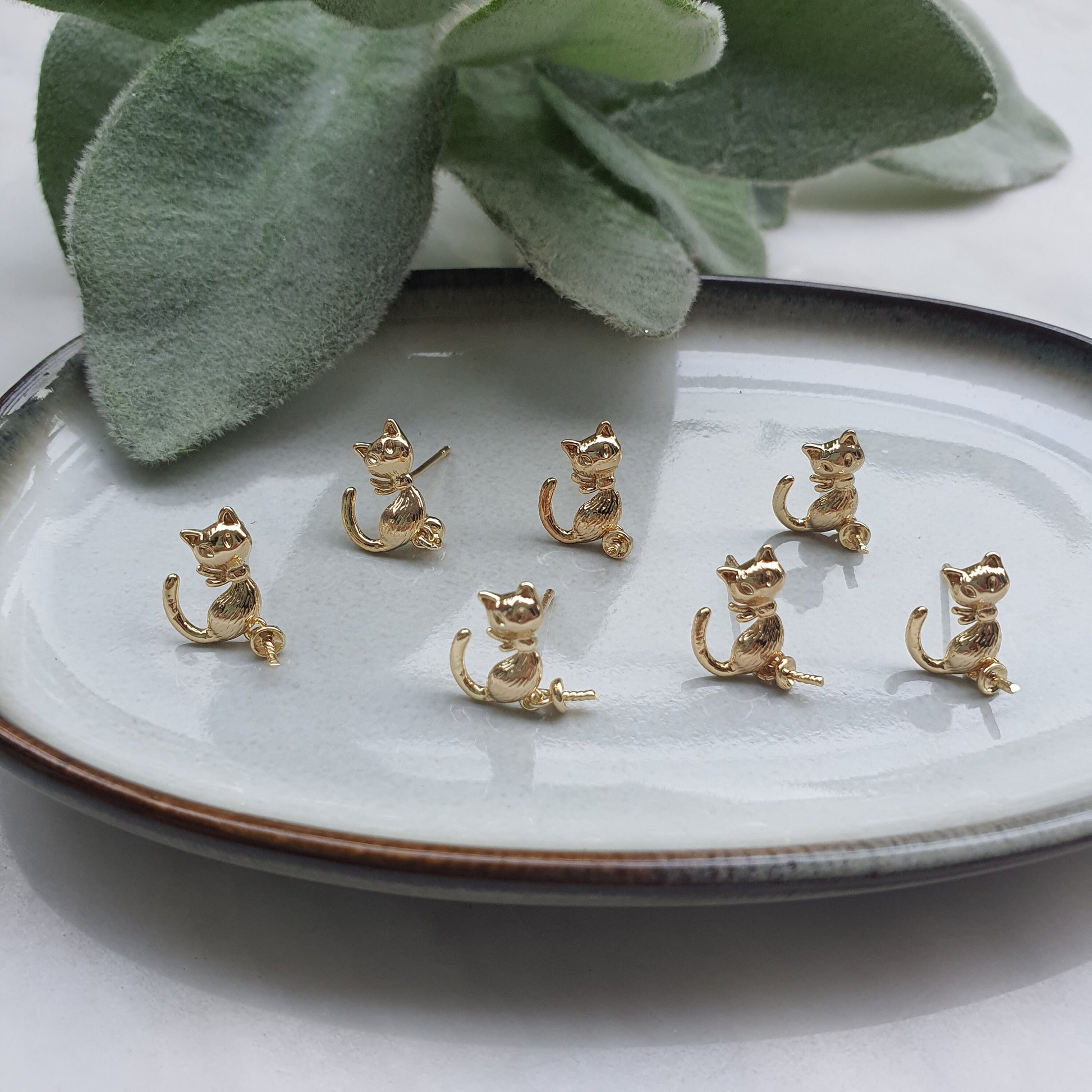 Cat Earrings stud components findings DIY Jewelry supplies Earrings gold plated parts Gold filled earrings parts