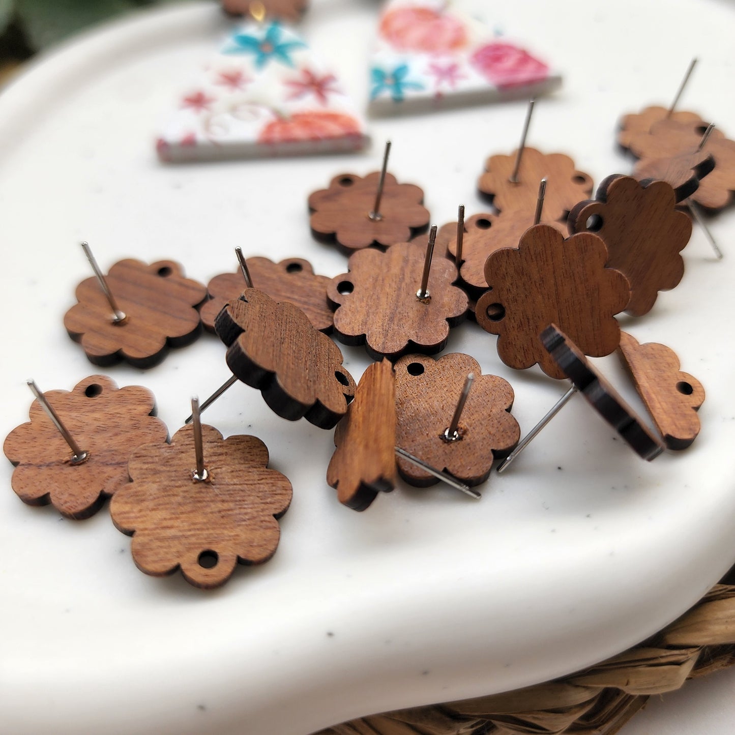 Wood Earrings stud components findings DIY Jewelry supplies Earrings gold plated parts Flower natural wood earrings parts