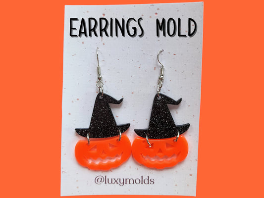 Silicone earrings mold / Silicone epoxy mold / Silicone UV resin molds / Halloween Pumpkin Witch hat earrings silicone jewelry mold
