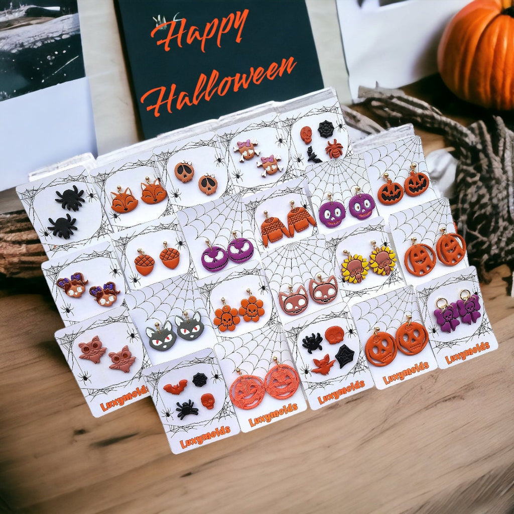Halloween Polymer clay earrings / Cat Witch hat Ghost earrings / Halloween earrings / Spider net Black cat Jack Bat earrings / Clay jewelry
