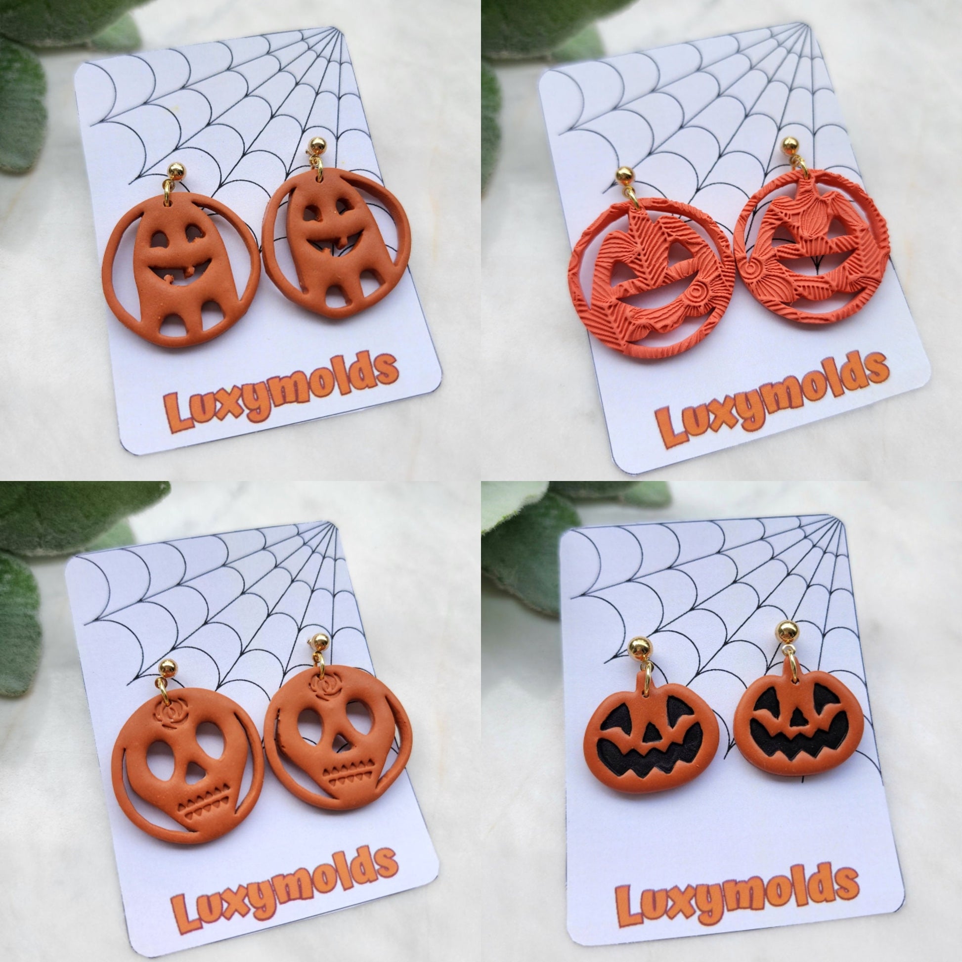 Halloween Polymer clay earrings / Cat Witch hat Ghost earrings / Halloween earrings / Spider net Black cat Jack Bat earrings / Clay jewelry