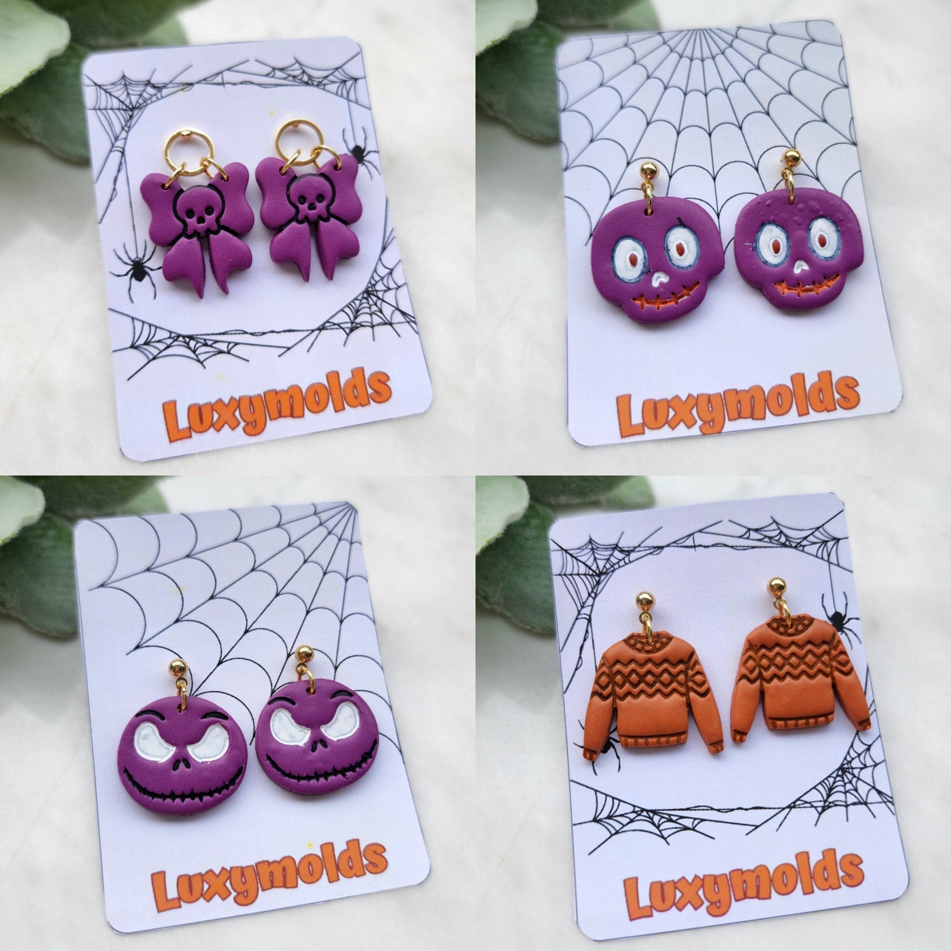 Halloween Polymer clay earrings / Cat Witch hat Ghost earrings / Halloween earrings / Spider net Black cat Jack Bat earrings / Clay jewelry