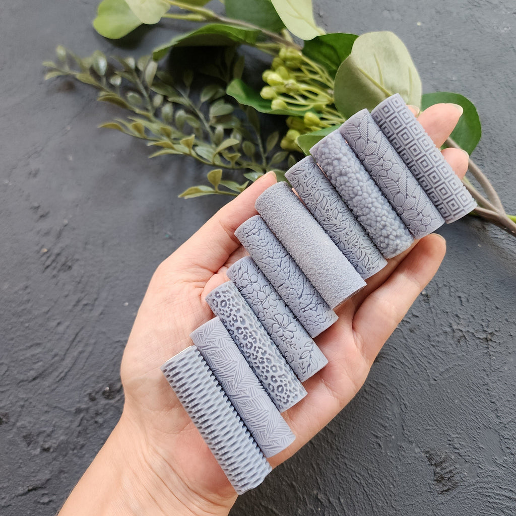 Mini Polymer clay texture rollers clay stamp 3D printed embossing Clay tools supplies Sandpaper Floral Leaves Rattan pattern rollers