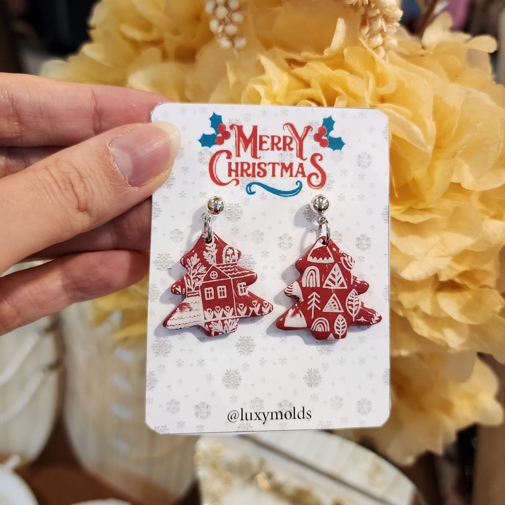 Christmas earrings Clay jewelry Polymer clay earrings Christmas gift Resin earrings Christmas tree earrings