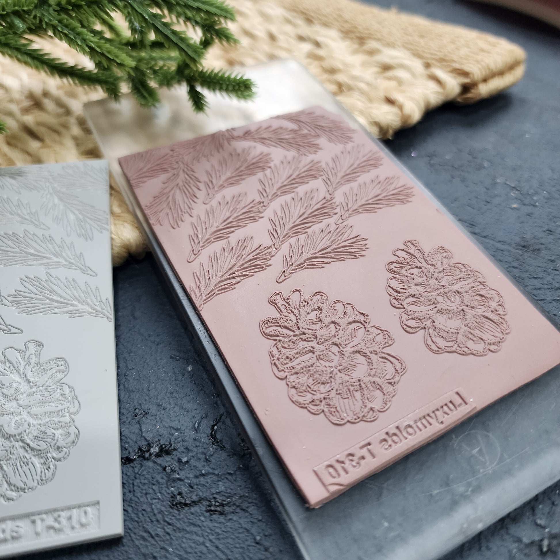 Polymer clay Texture tile Texture mat Clay stamp Polymer clay texture stencils "Spruce" Christmas design clay texture Rubber mat T-310