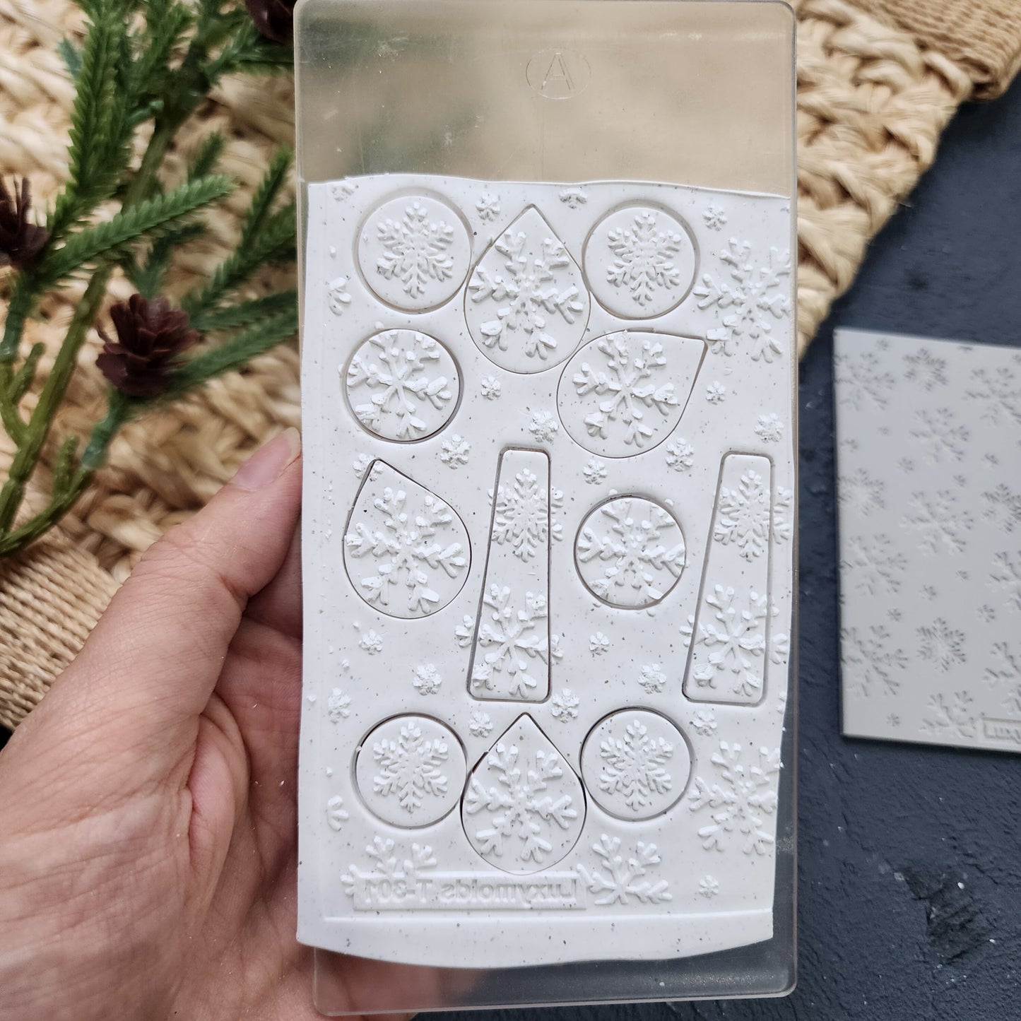 Polymer clay Texture tile Texture mat Clay stamp Polymer clay texture stencils "Winter holiday Snowflake Christmas" T-301