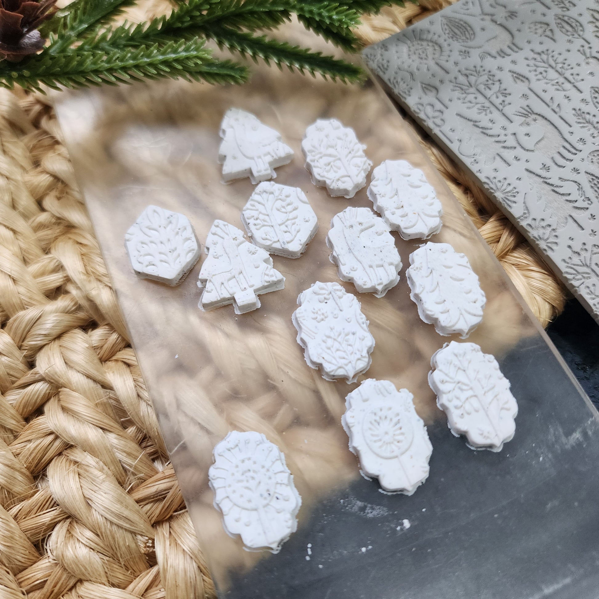Polymer clay Texture tile Texture mat Clay stamp Polymer clay texture stencils "Winter holiday Forest Animals Christmas" T-315