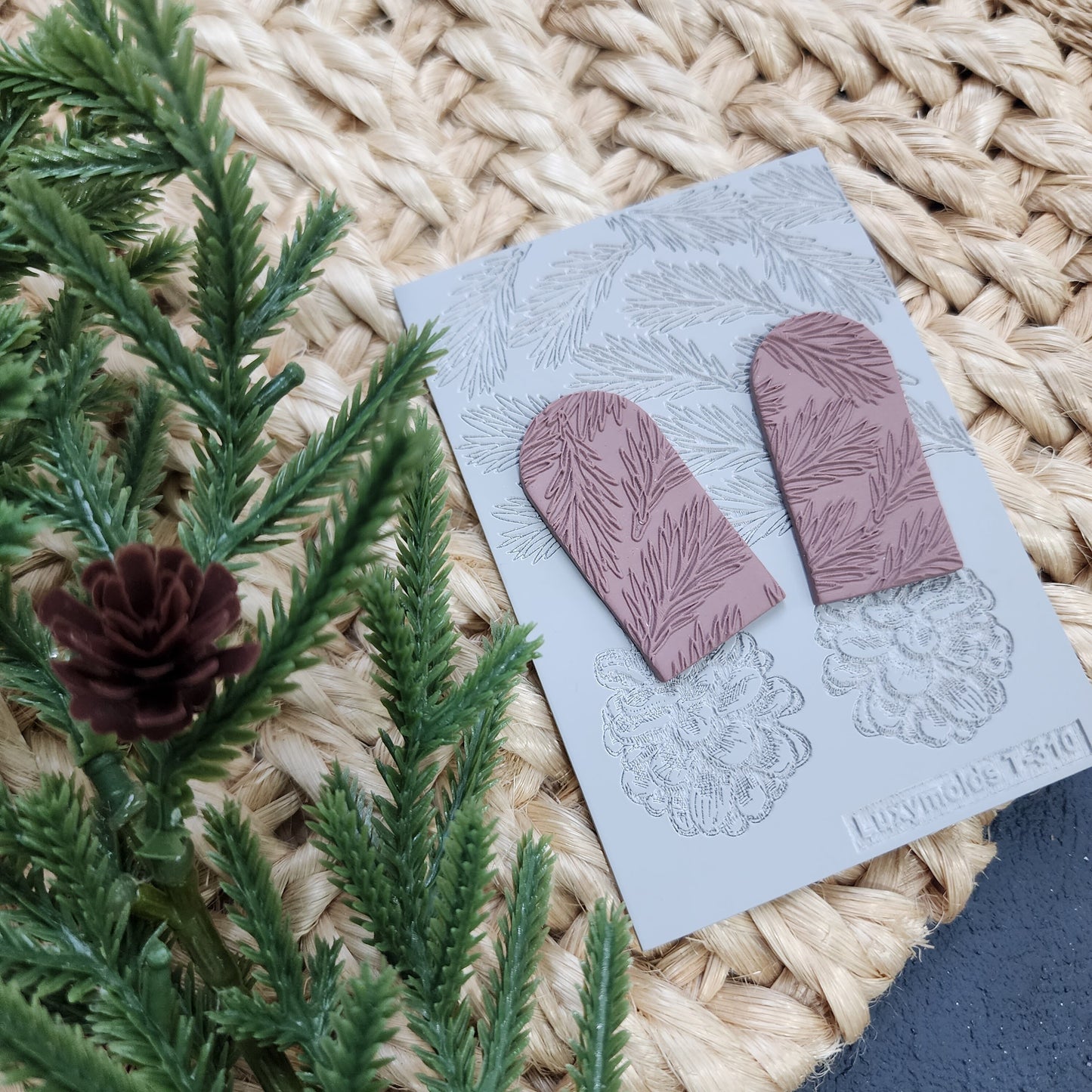Polymer clay Texture tile Texture mat Clay stamp Polymer clay texture stencils "Spruce" Christmas design clay texture Rubber mat T-310