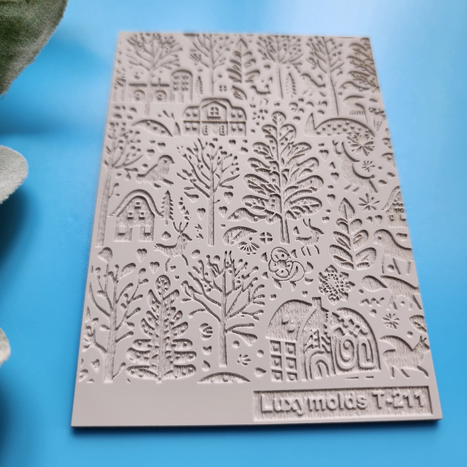 Polymer clay Texture tile Texture mat Clay stamp Polymer clay texture stencils "Winter holiday Forest Animals Christmas" T-211